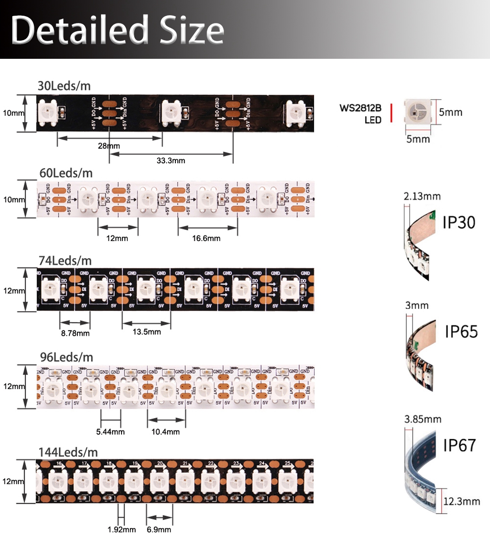 WS2811 WS2812B WS2813 WS2815 5 - огляд і ціна Ws2812B Strip 5V