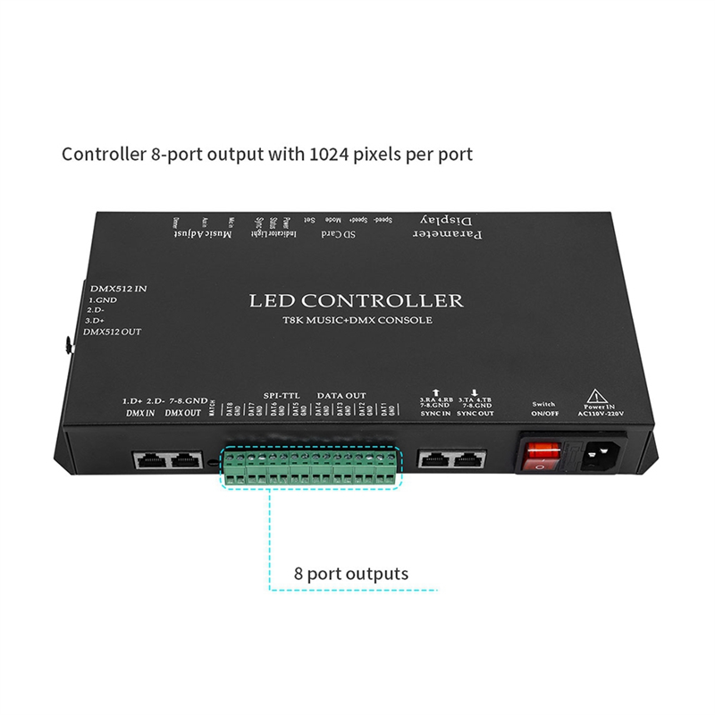 T8K Music+DMX Console 8Channel - огляд і ціна Ws2812B